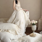 Blush Cream Ruffle Lace Bedding Set