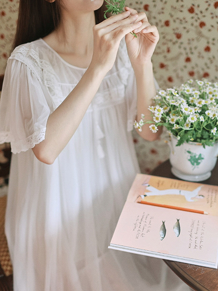 Ruffled Lace Sheer Nightgown