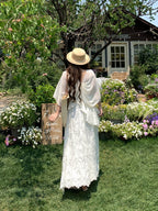 Ivory Garden Bloom Dress with Lace Ruffles