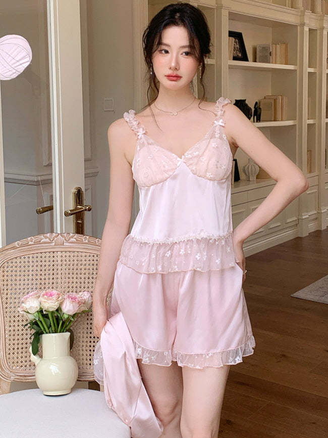 Blush Lace Layered 3-Piece Pajama Set