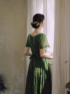 Woodland Green Bow‑Tie Dress