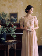 Blush Embroidered Cotton Tea Dress