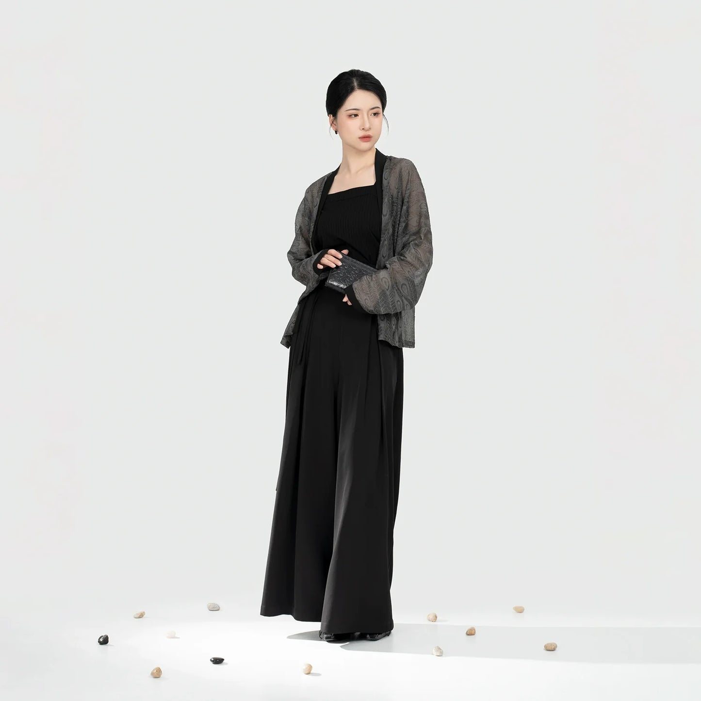 Wu Ling 乌翎 - Modern Song Dynasty Airplane Sleeves Top and Wide-leg Pants (Preorder)