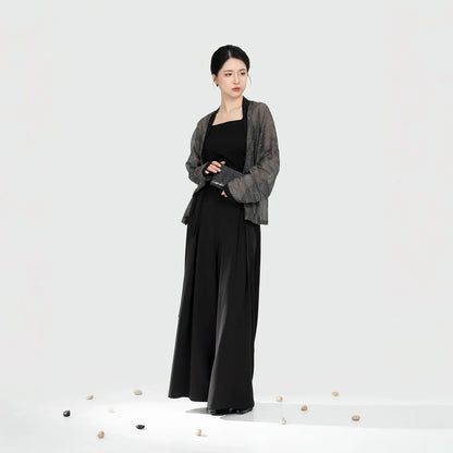 Wu Ling 乌翎 - Modern Song Dynasty Airplane Sleeves Top and Wide-leg Pants (Preorder)
