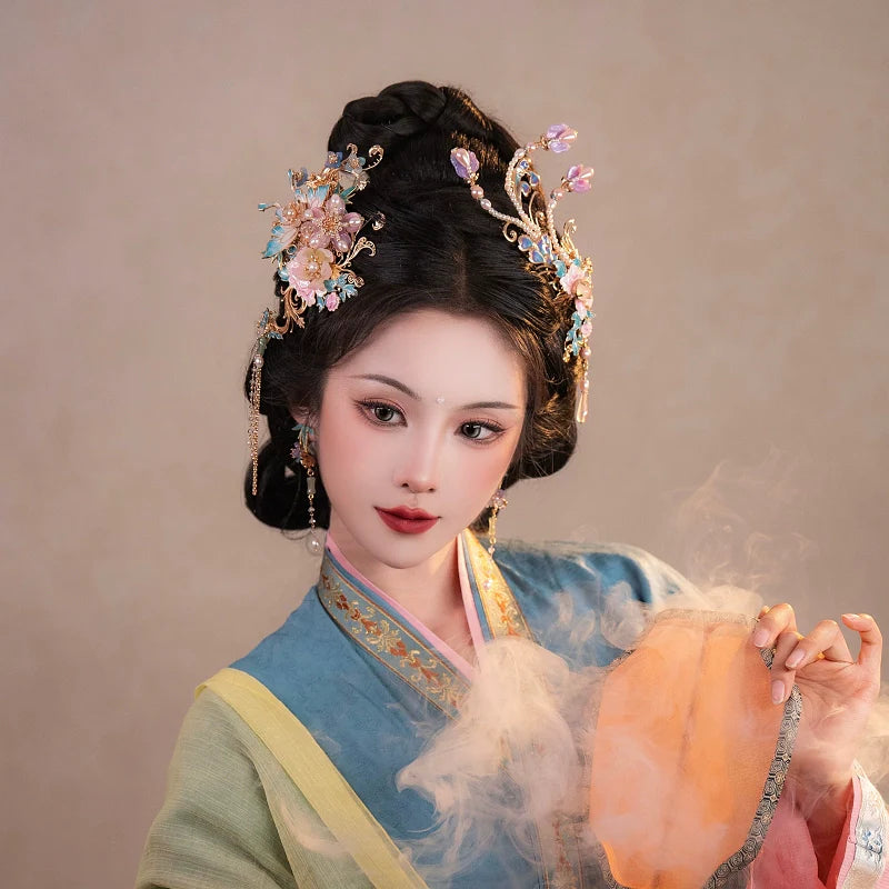 Hanfu Hair Accessories Set: Phoenix wears Peony