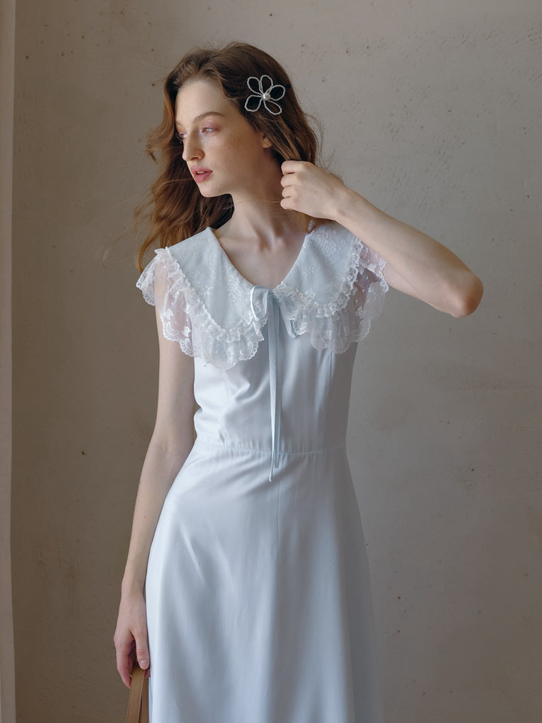 Sky Blue Lace Collar Dress