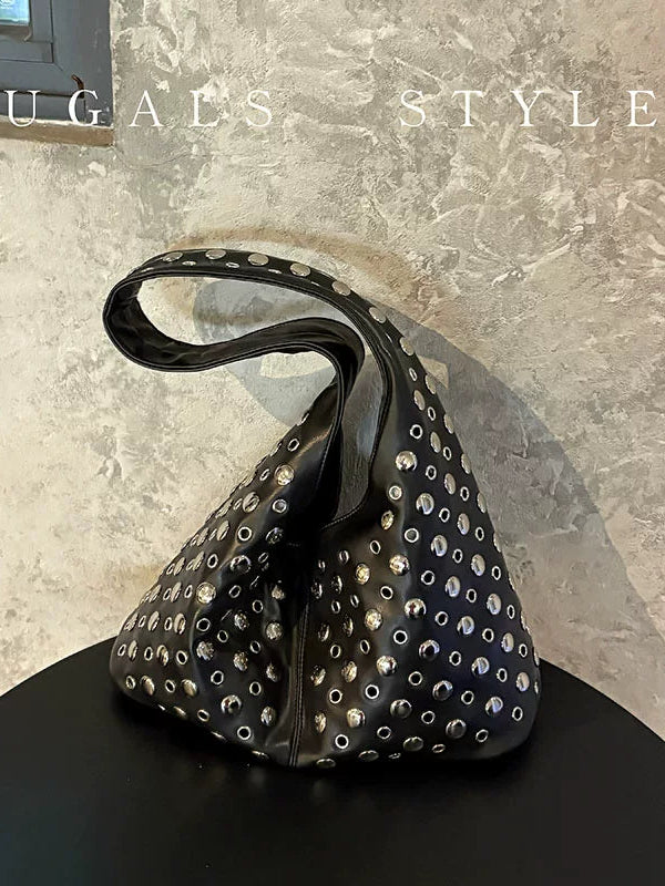 Punk Studded Hobo Shoulder Bucket Tote Bag