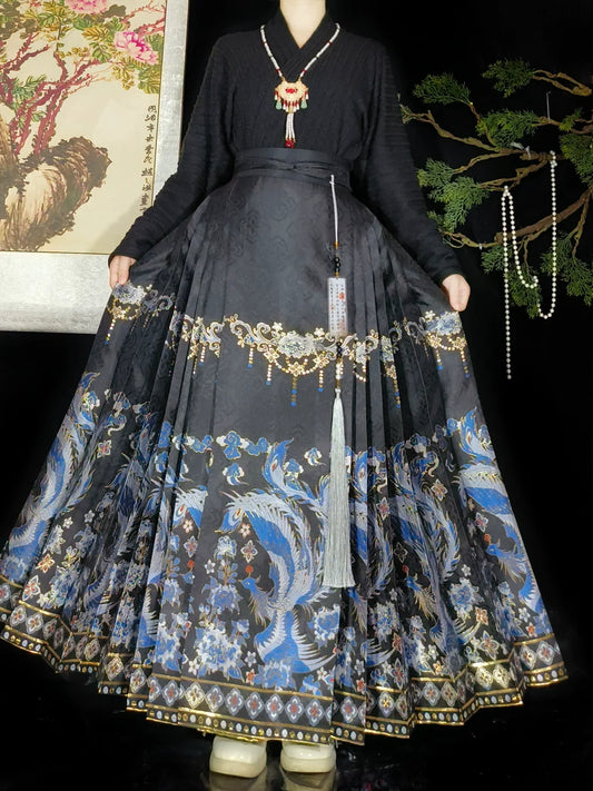 Sapphire Phoenix - New Chinese Style Ming Dynasty Hanfu Matching Set
