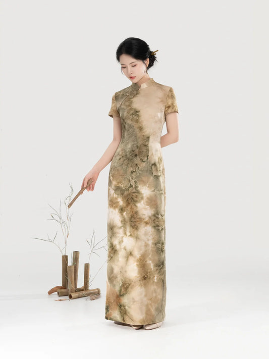 Qingshan Fog 青山雾 - Short Sleeve Long Cheongsam (Preorder)