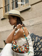 Colorful Stone Silk Satin Dumpling Clutch Bag