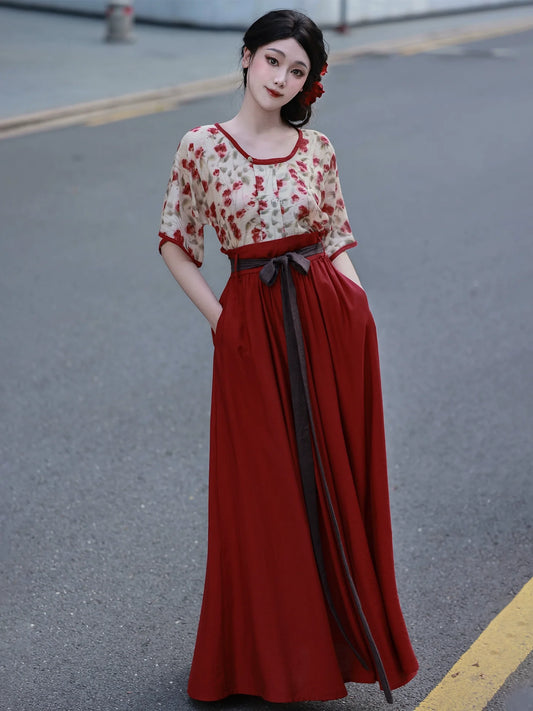 Rose Iced Tea 玫瑰冰茶 - Modern Tang Dynasty Hanfu Outfit (Preorder)