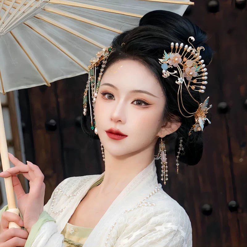 Hanfu Hair Accessories Set: Smoke and Rain Flowers