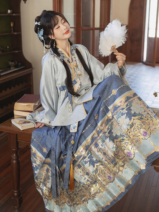 Octagonal Scenery 八角景 - Pipa Sleeve Top & Mamianqun Ming Dynasty Hanfu Set