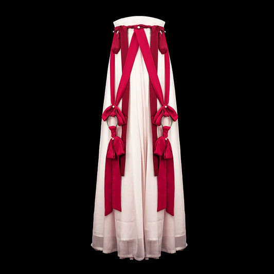 Crimson - Handmade Ribbon Tassel Waist Sash for Hanfu