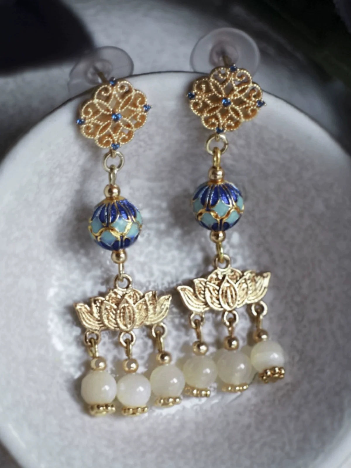 Lotus and Koi Chinese Style Earrings