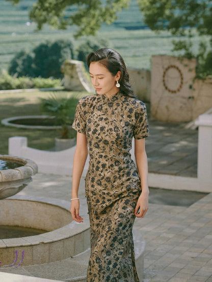 Rosedale 玫瑰 - Cotton Short Sleeves Long Retro Cheongsam (Preorder)