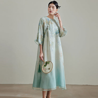 Flower Gradient - 100% Mulberry Silk Loose Cheongsam Dress