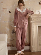 Vintage Rose Lace Collar Pajama Set