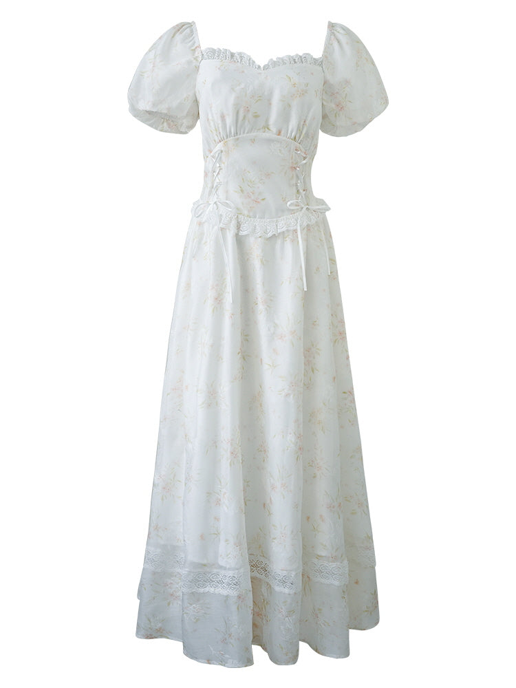 White Floral Corset Waist Dress