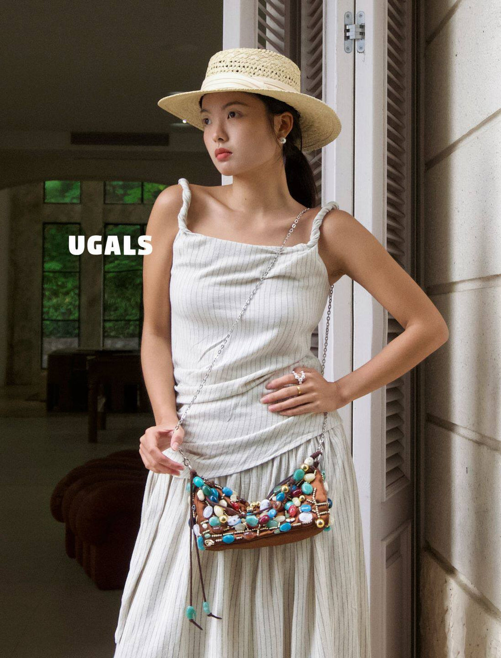 Colorful Stone Silk Satin Dumpling Clutch Bag