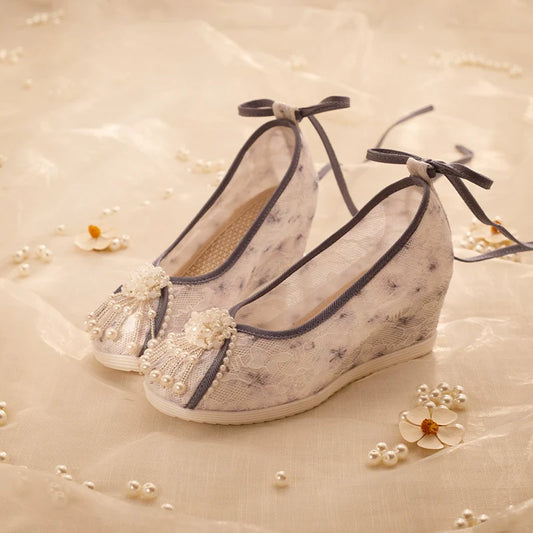 Violet - Wedge Heels Sheer Hanfu Shoes