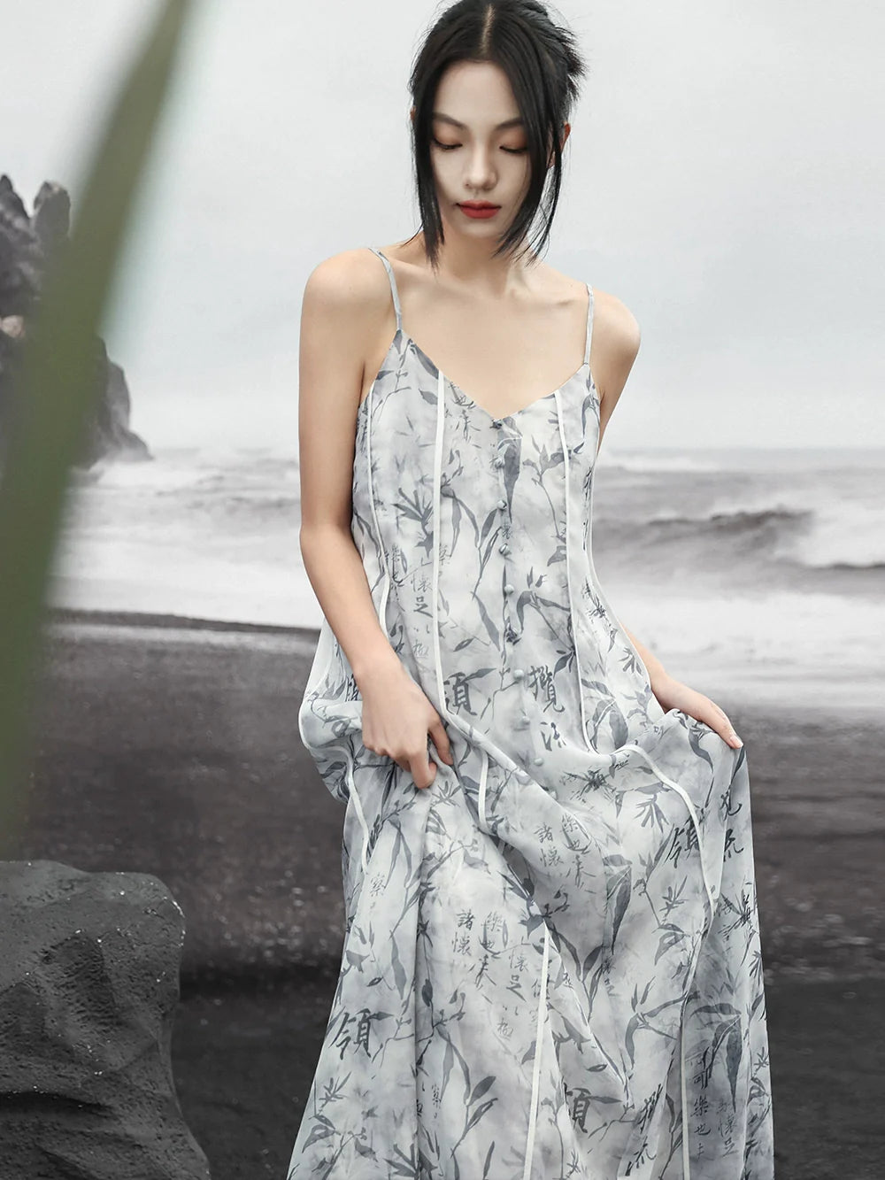 New Chinese Style Printed Slip Dress: Callie