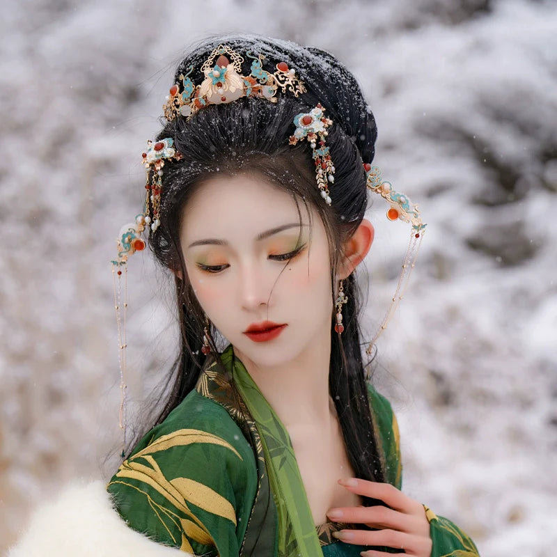 Hanfu Hair Accessories Set: Jade Butterfly Spring