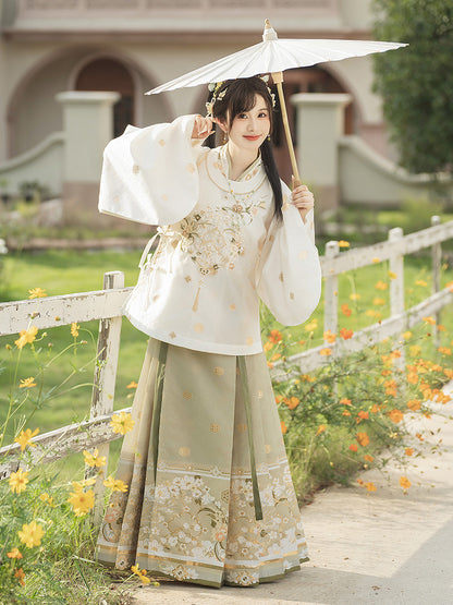 Dark Incense Fan 暗香执扇 - Round Collar Top & Mamianqun Ming Dynasty Hanfu Set