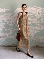 Golden Sequin Ribbon Strap Dress