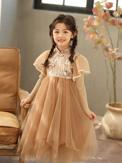Latte - New Chinese Style Cheongsam for Girls