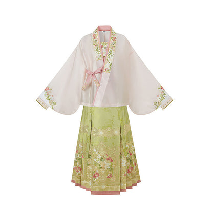 Bogu Linghua 博古菱花 - Cross Collar Top & Mamianqun Ming Dynasty Hanfu Set