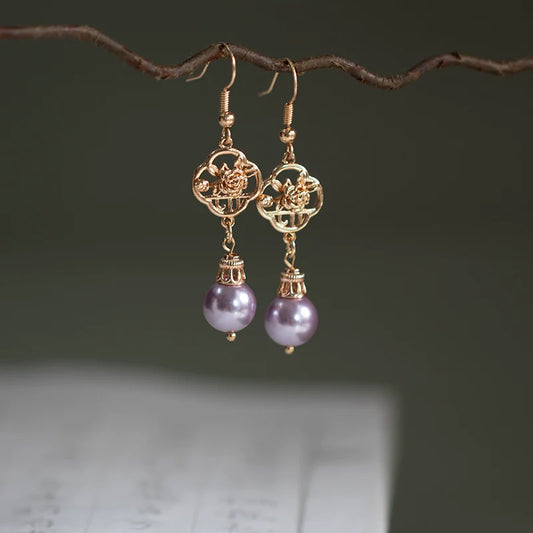 Lilac Pearls Chinese Style Earrings