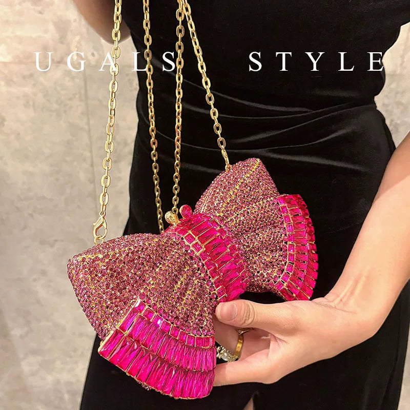 Rhinestone 3D Bow Sparkling Evening Clutch Bag