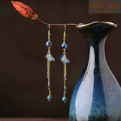 Blue Butterfly Chinese Style Earrings
