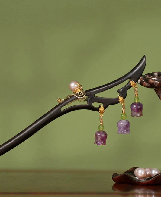 Ebony Hair Stick: Three Lilies