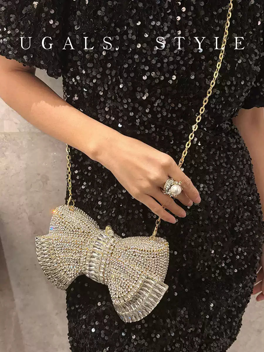 Rhinestone 3D Bow Sparkling Evening Clutch Bag