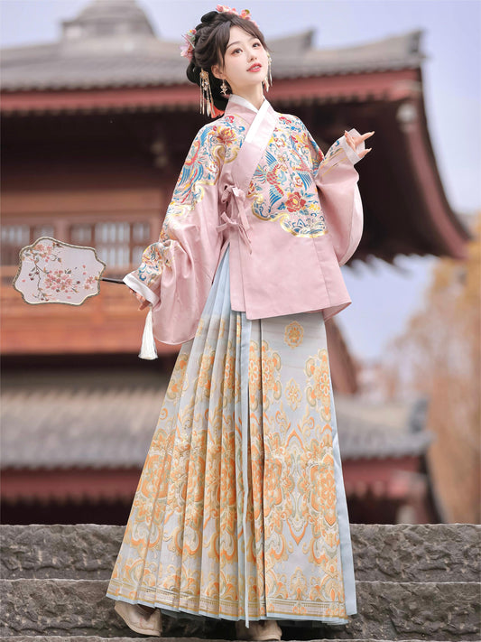 Rosa - Cross Collar Top & Mamianqun Ming Dynasty Hanfu Set
