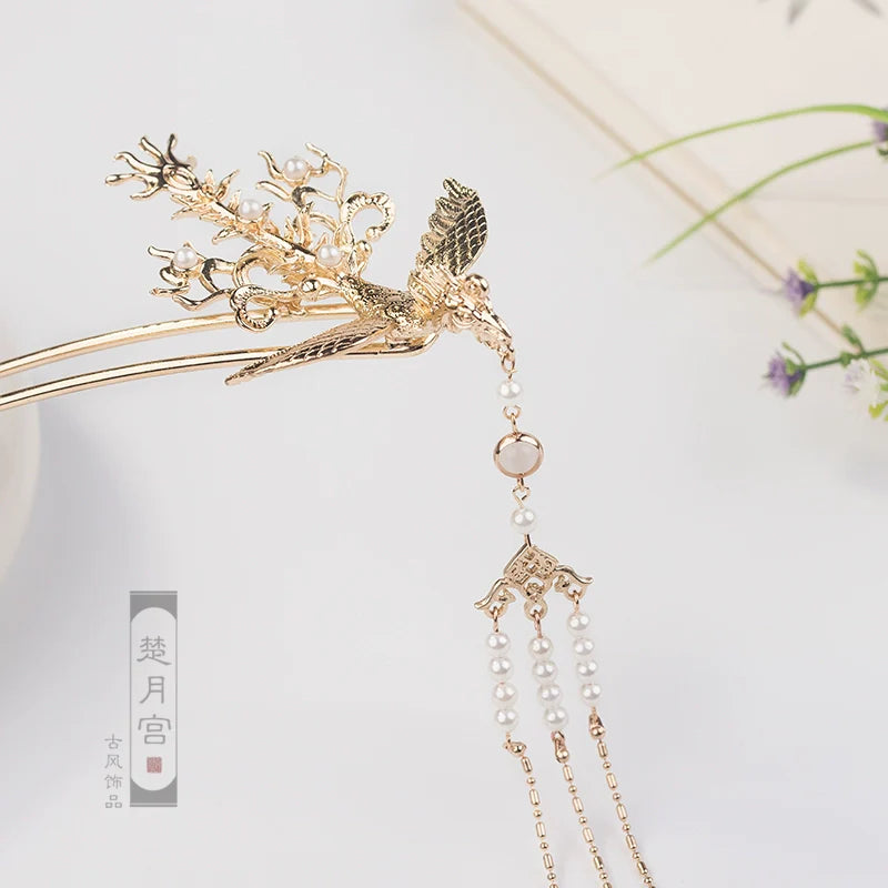 Long Tassels Hair Pin: Golden Phoenix