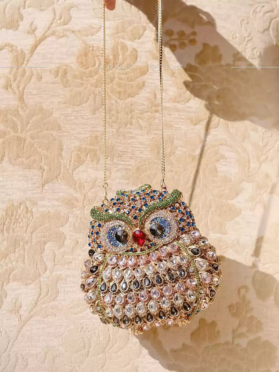 Rhinestone Owl Evening Clutch Bag