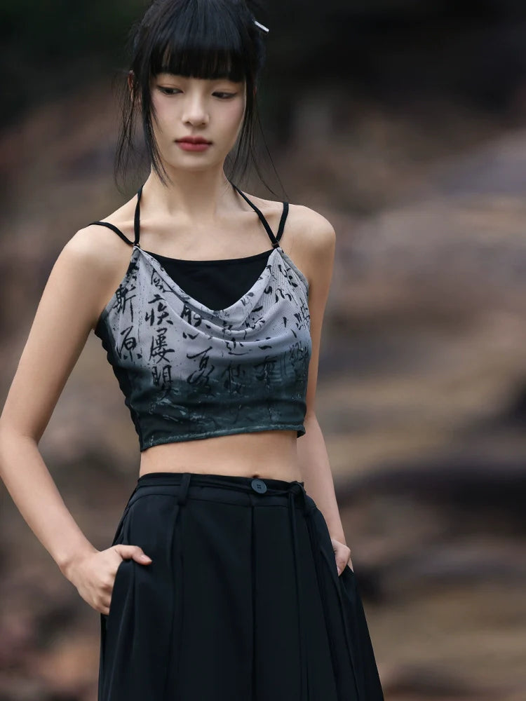 New Chinese Style Halter Camisole - Calligraphy