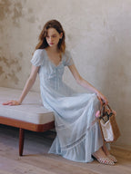 Sky Blue Lace Floral Dress