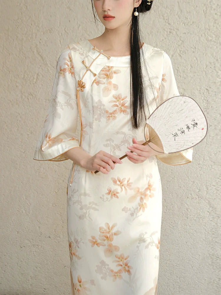 Orange Blossoms - New Chinese Style Cheongsam Dress (Preorder)