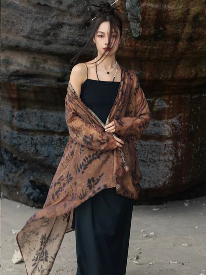 New Chinese Style Breathable Cardigan - Retro Coffee