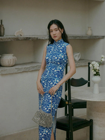 Blue Glaze 蓝釉 - Spring and Summer Short Sleeve Hong Kong-Style Ramie Cheongsam (Preorder)