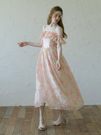 Peach Blossom Off-Shoulder Ruffle Dress