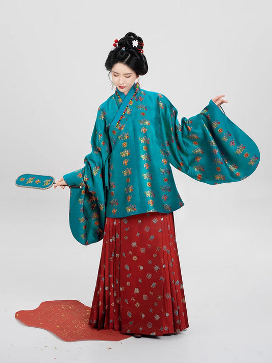 Giggles 嘻笑 - Cross Collar Top & Mamianqun Ming Dynasty Hanfu Set (Preorder)