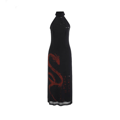 Dragonia - Women's Summer New Chinese Style Halter Neck Cheongsam Dress