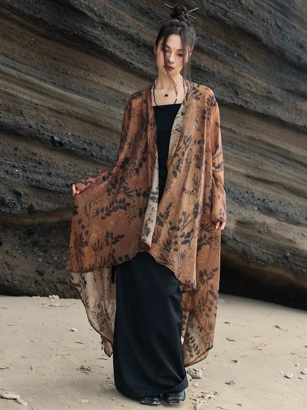 New Chinese Style Breathable Cardigan - Retro Coffee