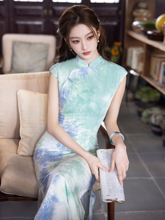 Tiffany - Sleeveless Sky Blue Cheongsam