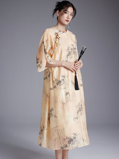Shizhu 诗竹 - Tencel Print Loose Cheongsam Dress